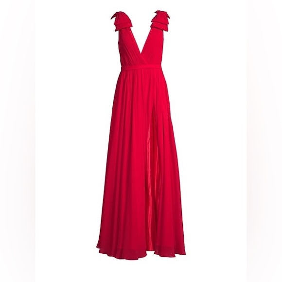 Saks Fifth Avenue Basix Red Gown with Bow Shoulders - Worn Once - Picture 3 of 3
